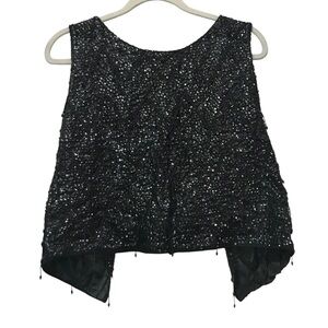 Vintage 60s Beaded Black Top Vest 100% Wool size Small